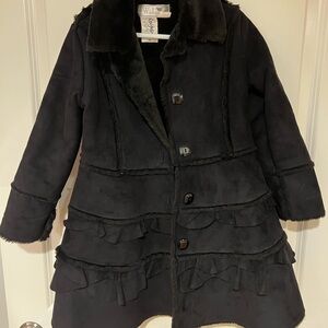 Widgeon: Black Faux Shearling Ruffle Coat